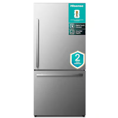 Hisense 17.2-cu ft Counter-Depth 32-in Wide Bottom-Freezer Refrigerator Fingerprint Resistant Stainless Steel ) ENERGY STAR Certified Model# HRB171N6ASE