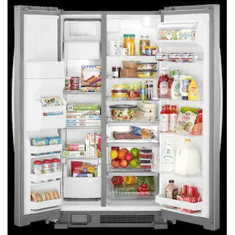 Whirlpool 21.4-cu ft Standard-Depth 33-in Wide Side-by-Side Refrigerator with Ice Maker ,Water and Ice Dispenser ( Fingerprint Resistant Stainless Finish ) Model# WRS321SDHZ A19-43 by Scratch-n-Dent Depot