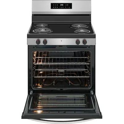 Frigidaire 30-in 4 burners 5.3-cu ft Freestanding Electric Range ( Stainless Steel ) Model# FCRC3022BS