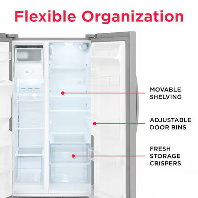 Frigidaire 25.6-cu ft Standard-Depth 36-in Wide Side-by-Side Refrigerator with Ice Maker ,Water and Ice Dispenser ( Stainless steel ) ENERGY STAR Certified Model# FRSS2623AS by Smiths Appliance & Furniture