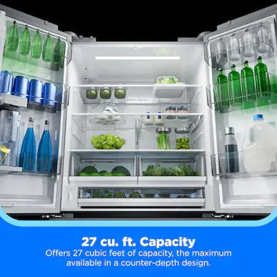 Midea Counter-Depth PLUS 26.5-cu ft 36-in Wide with Dual Ice Maker ( Stainless Steel ) ENERGY STAR Certified Model# MRF27I6BST by Scratch N Dent Depot