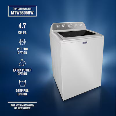 Maytag Pet Pro High Efficiency Agitator Large ( 4.7-cu ft ) Top-Load Washer ( White ) Model# MTW5605RW by Scratch N Dent Depot