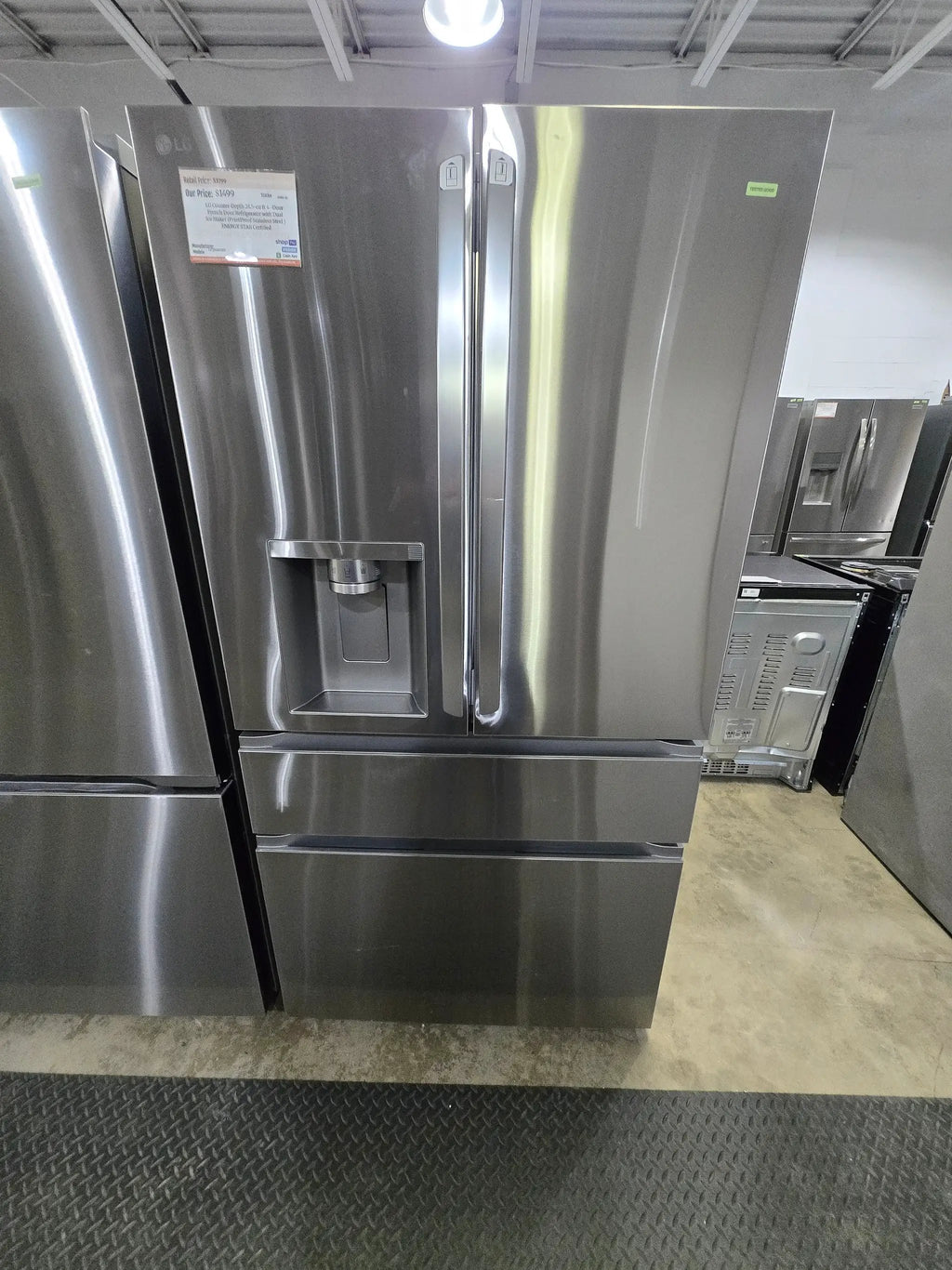 LG Counter-Depth 24.5-cu ft 4 -Door 36-in Wide Smart Compatible French Door Refrigerator with Dual Ice Maker with Water and Ice Dispenser ( PrintProof Stainless Steel ) ENERGY STAR Certified Model# LF25G8330S by Scratch N Dent Depot