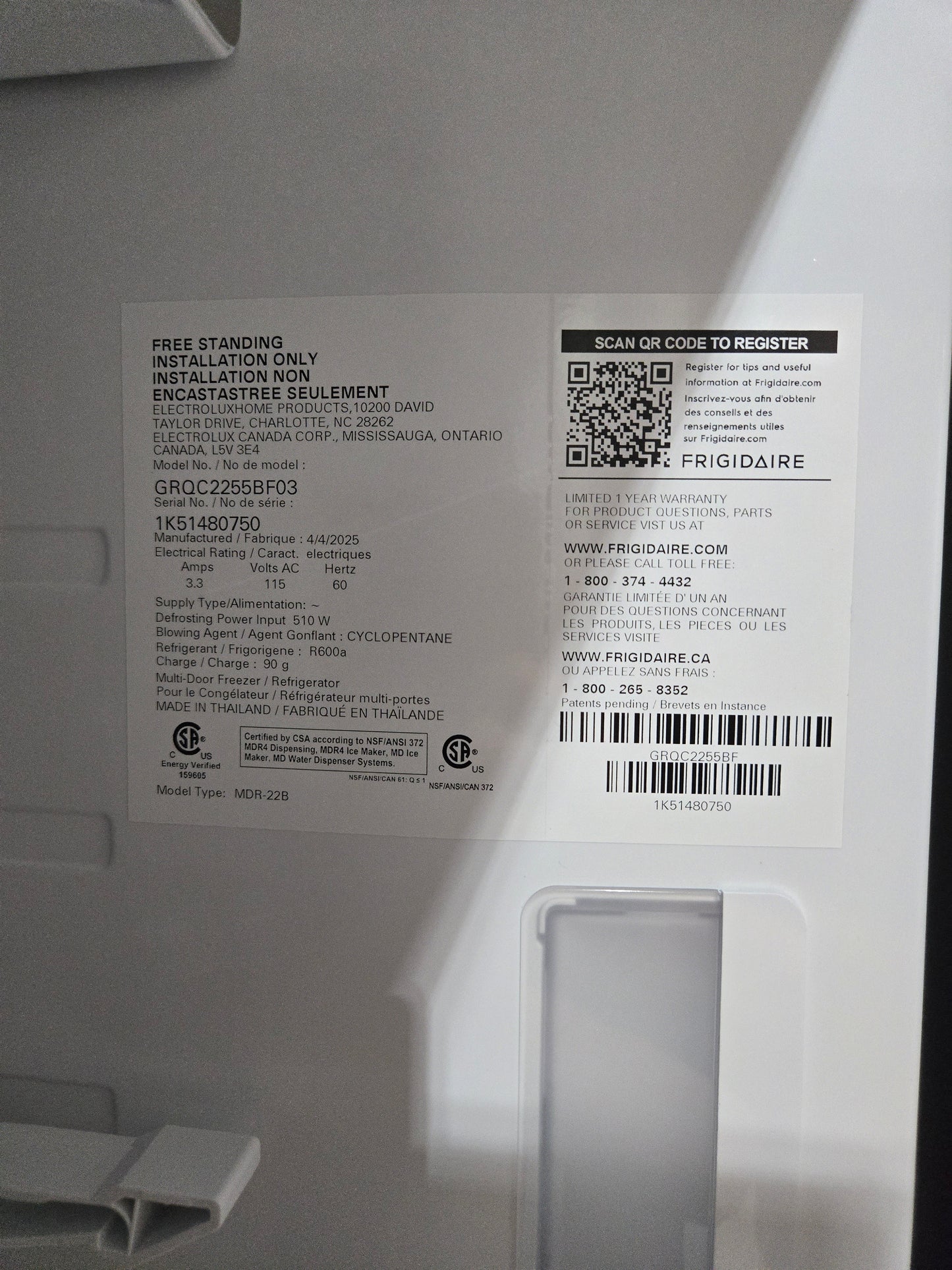 Frigidaire Gallery Counter-Depth 21.5-cu ft 4 -Door French Door Refrigerator with Ice Maker with Water and Ice Dispenser ( Fingerprint Resistant Stainless Steel ) Model# GRQC2255BF