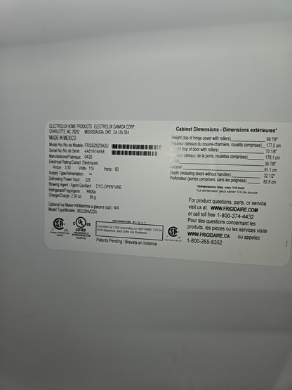 Frigidaire 25.6-cu ft Side-by-Side Refrigerator with Ice Maker ,Water and Ice Dispenser ( Stainless steel ) ENERGY STAR Certified Model# FRSS2623AS
