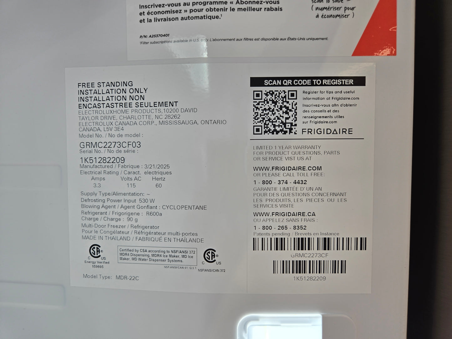 Frigidaire Counter-Depth 21.5-cu ft 4 -Door French Door Refrigerator with Ice Maker with Water and Ice Dispenser ( Smudge-Proof Stainless Steel ) ENERGY STAR Certified Model# GRMC2273CF